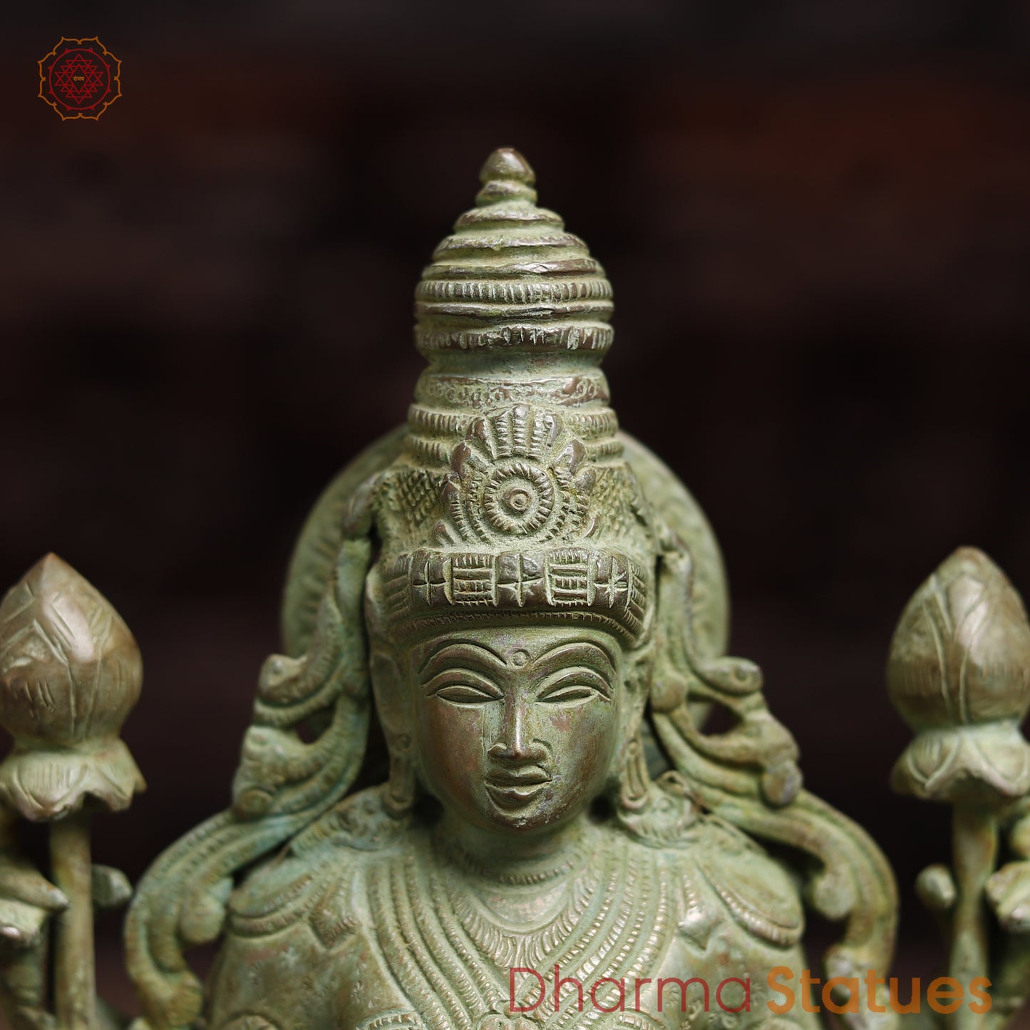 Brass Lakshmi, Green Patina Finish, 15"