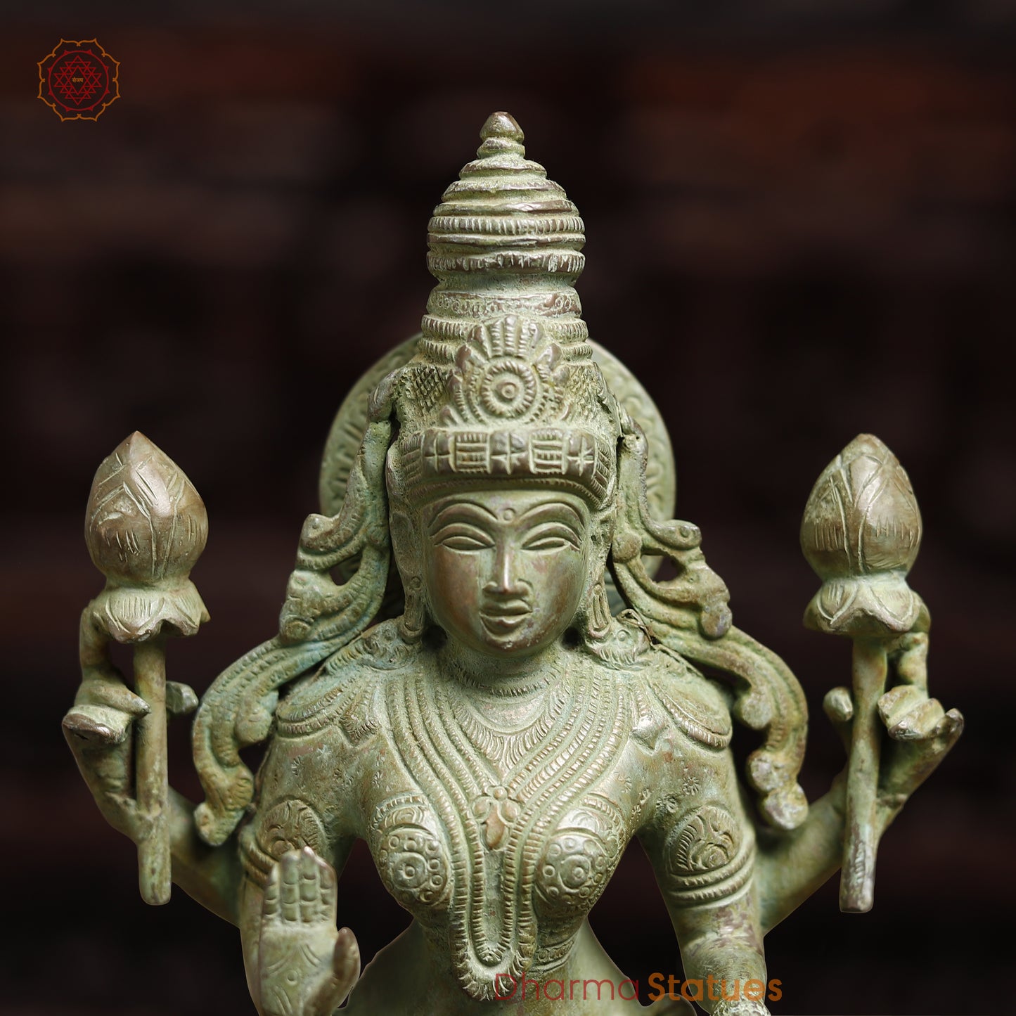Brass Lakshmi, Green Patina Finish, 15"
