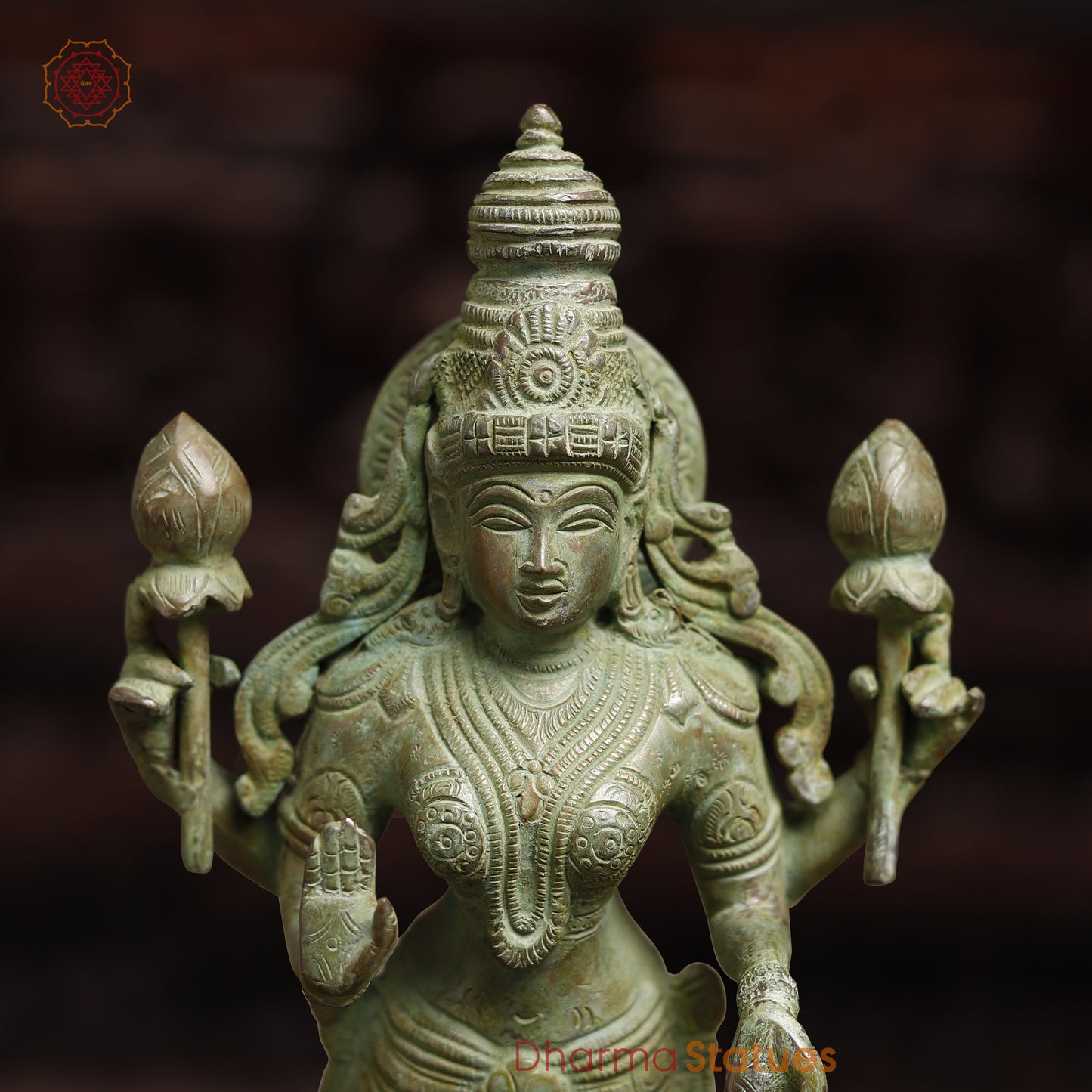 Brass Lakshmi, Green Patina Finish, 15"