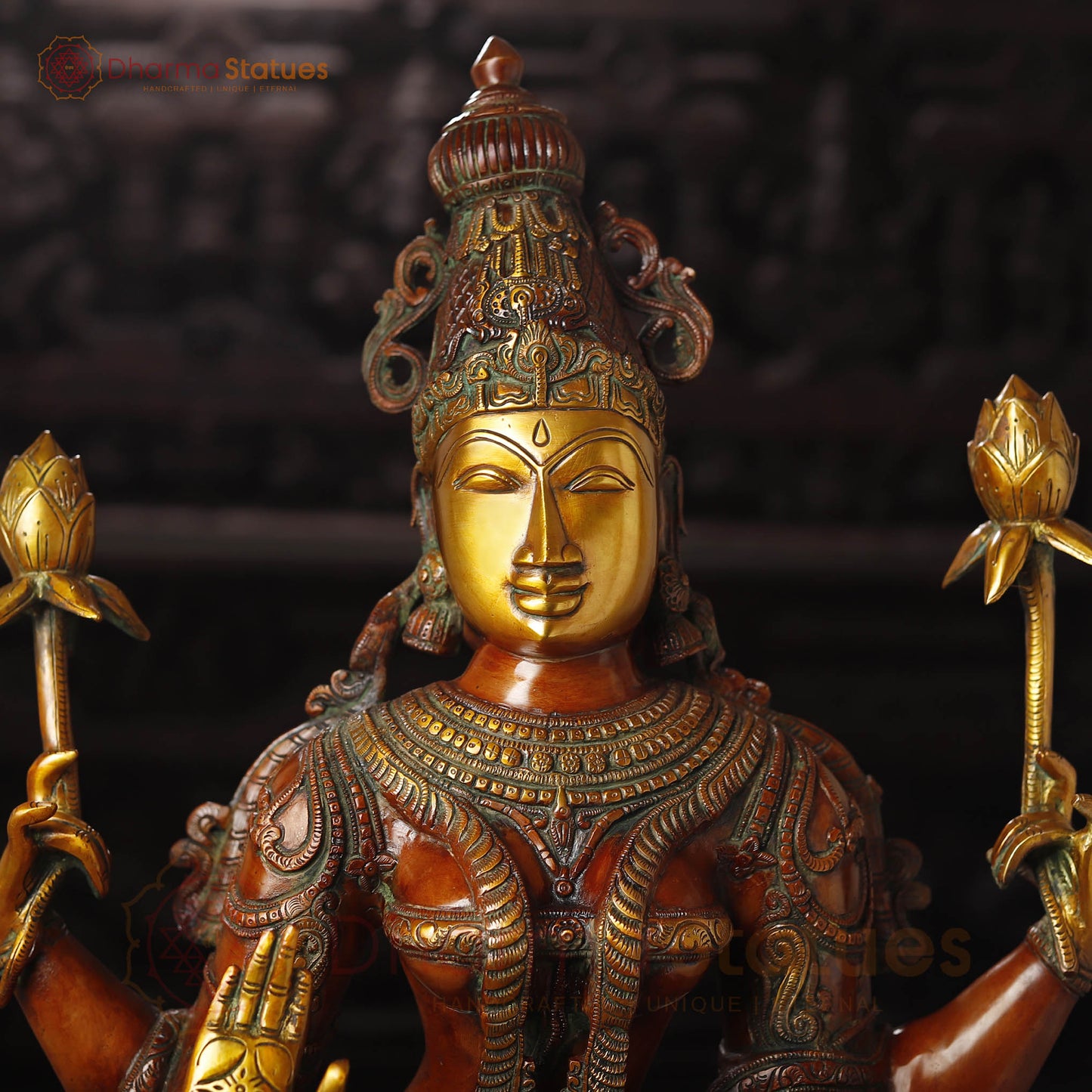 Lakshmi Brass Statue, Graceful Figure of Prosperity and Success, Copper & Golden Finish, 39.5"
