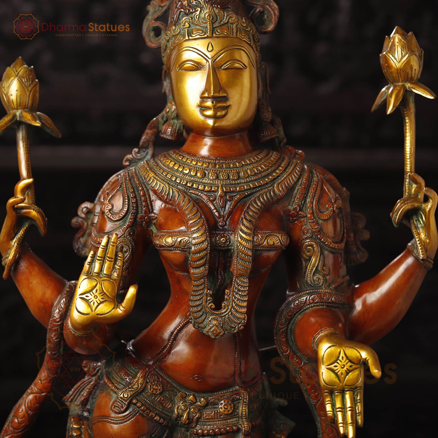 Lakshmi Brass Statue, Graceful Figure of Prosperity and Success, Copper & Golden Finish, 39.5"