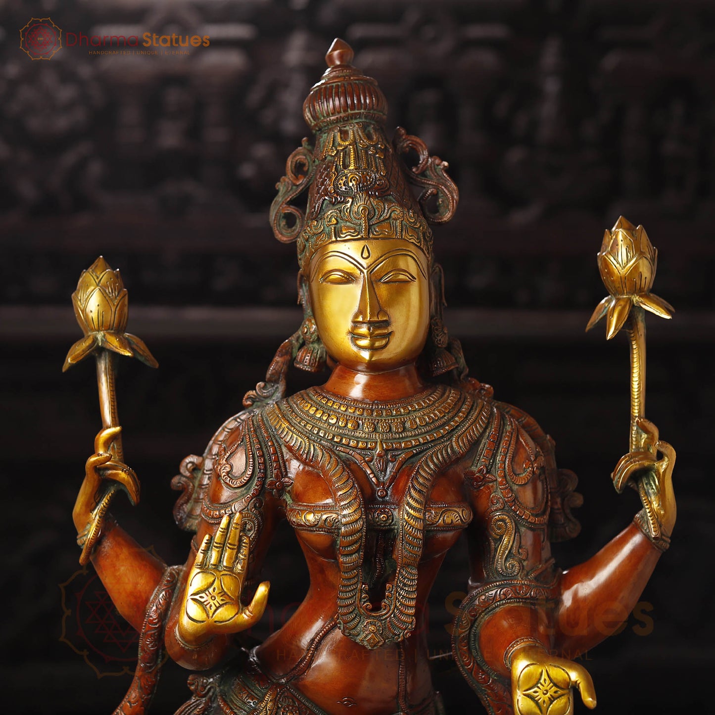Lakshmi Brass Statue, Graceful Figure of Prosperity and Success, Copper & Golden Finish, 39.5"