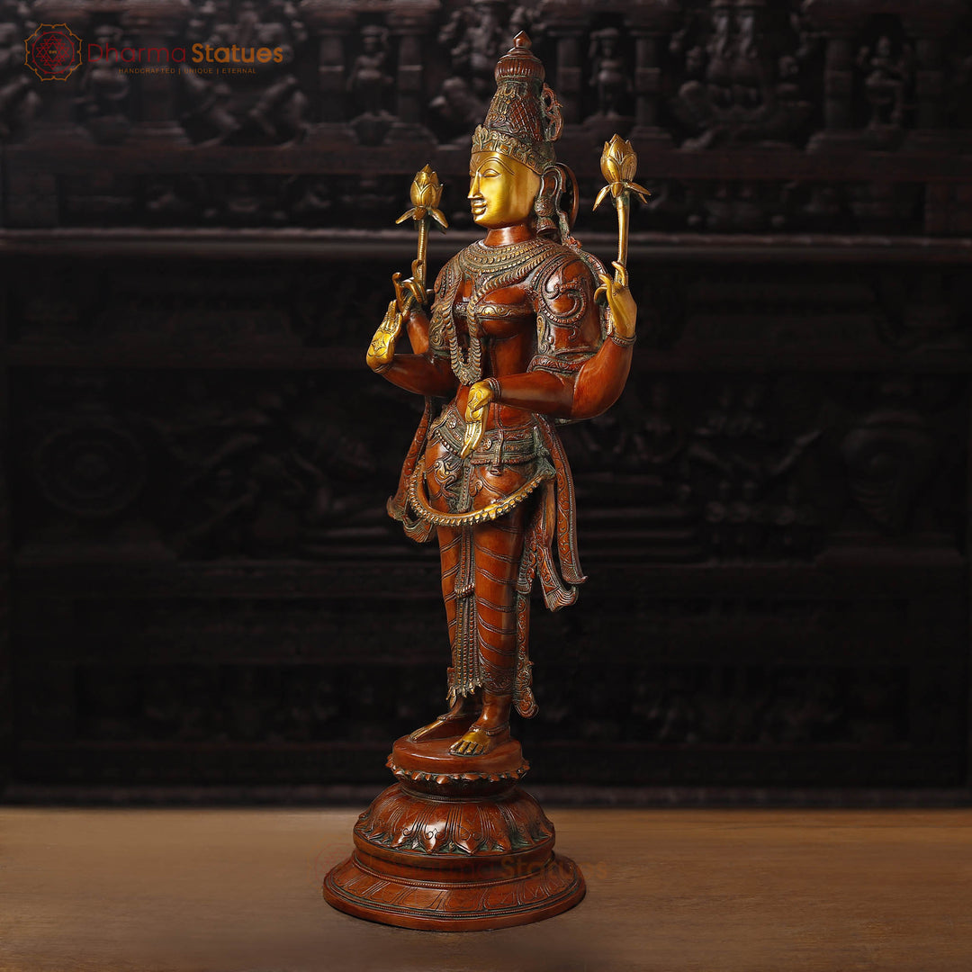 Lakshmi Brass Statue, Graceful Figure of Prosperity and Success, Copper & Golden Finish, 39.5"