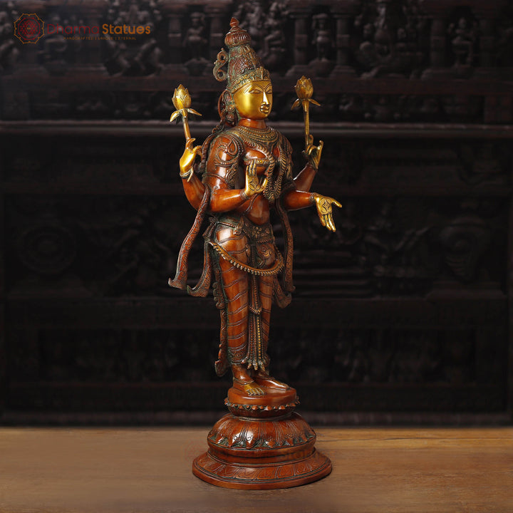 Lakshmi Brass Statue, Graceful Figure of Prosperity and Success, Copper & Golden Finish, 39.5"