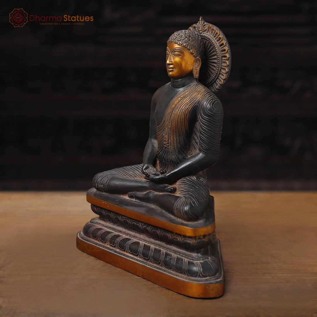 Brass Buddha Idol, Black Patina and Copper Finish 13"