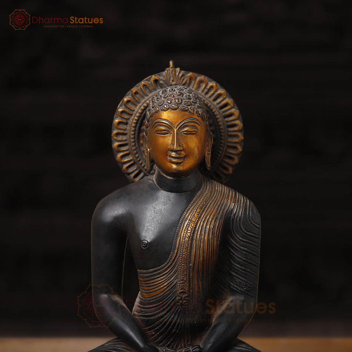 Brass Buddha Idol, Black Patina and Copper Finish 13"