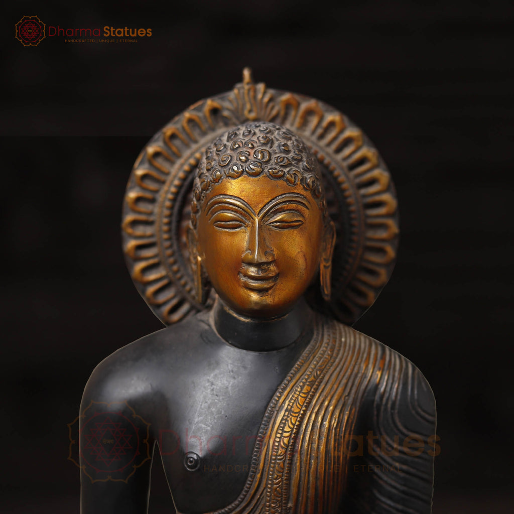 Brass Buddha Idol, Black Patina and Copper Finish 13"