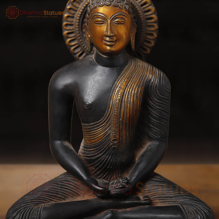 Brass Buddha Idol, Black Patina and Copper Finish 13"