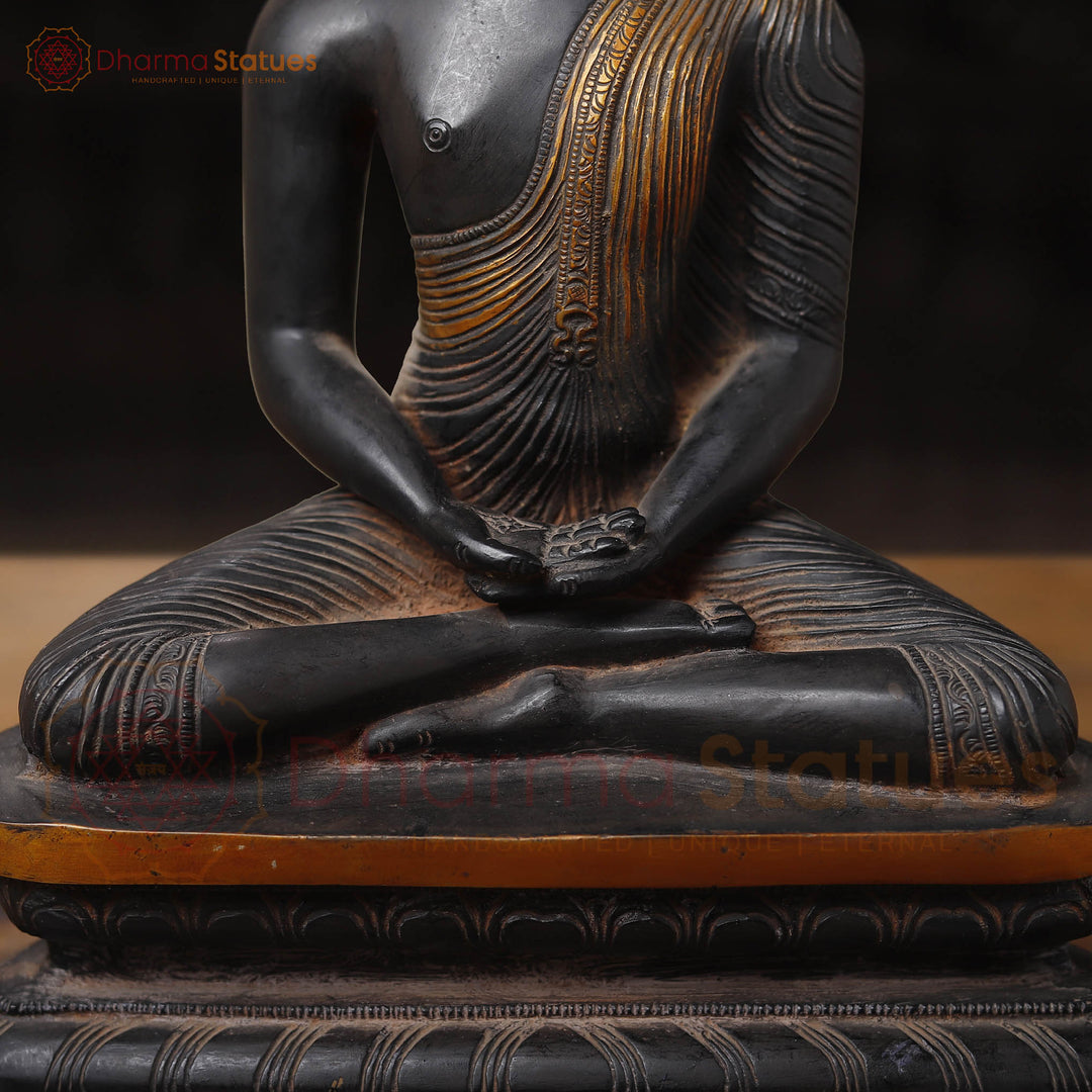 Brass Buddha Idol, Black Patina and Copper Finish 13"