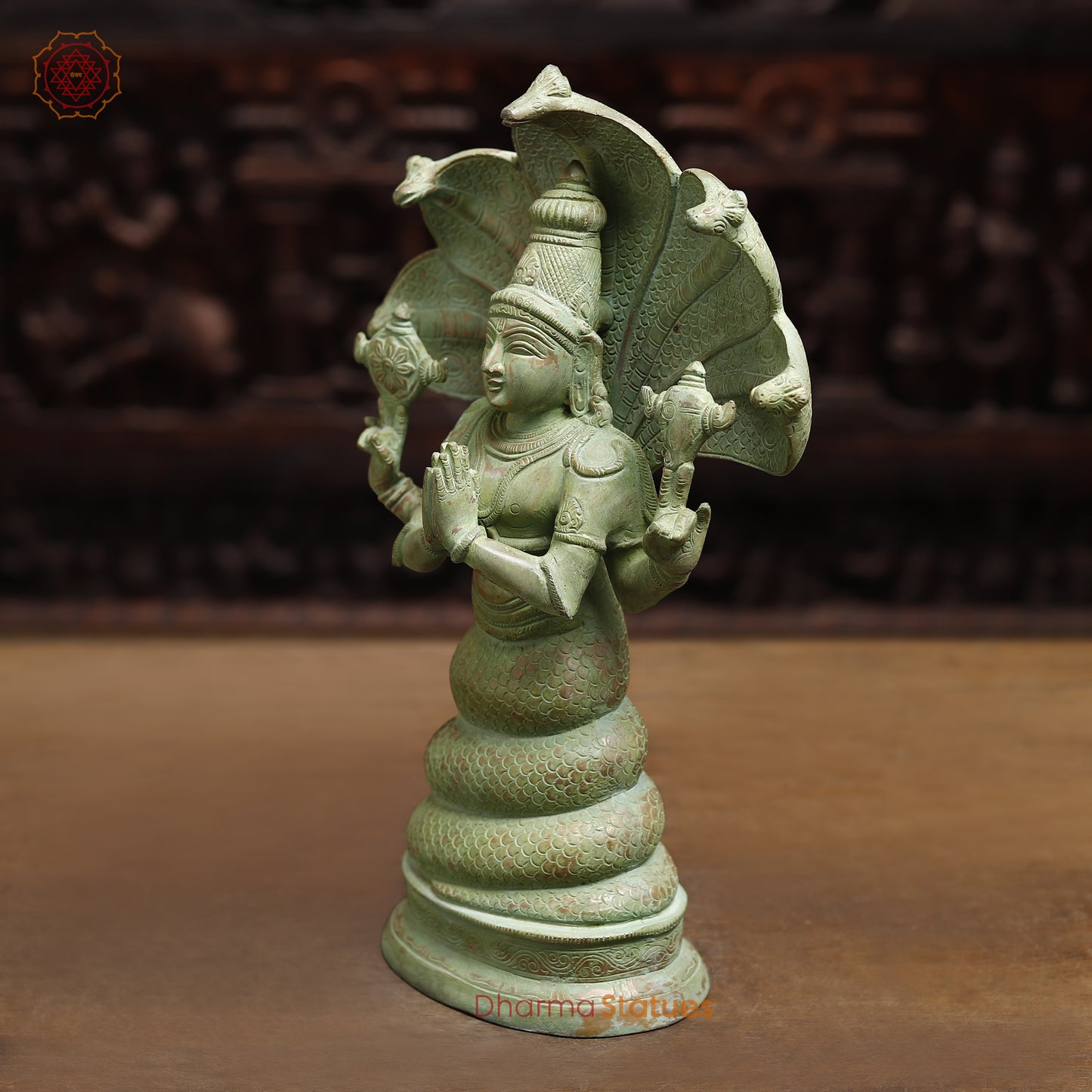 Brass Patanjali Statue, Antique Green Finish, 15.5"