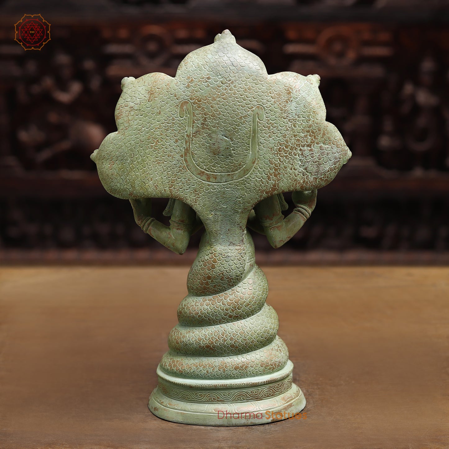Brass Patanjali Statue, Antique Green Finish, 15.5"