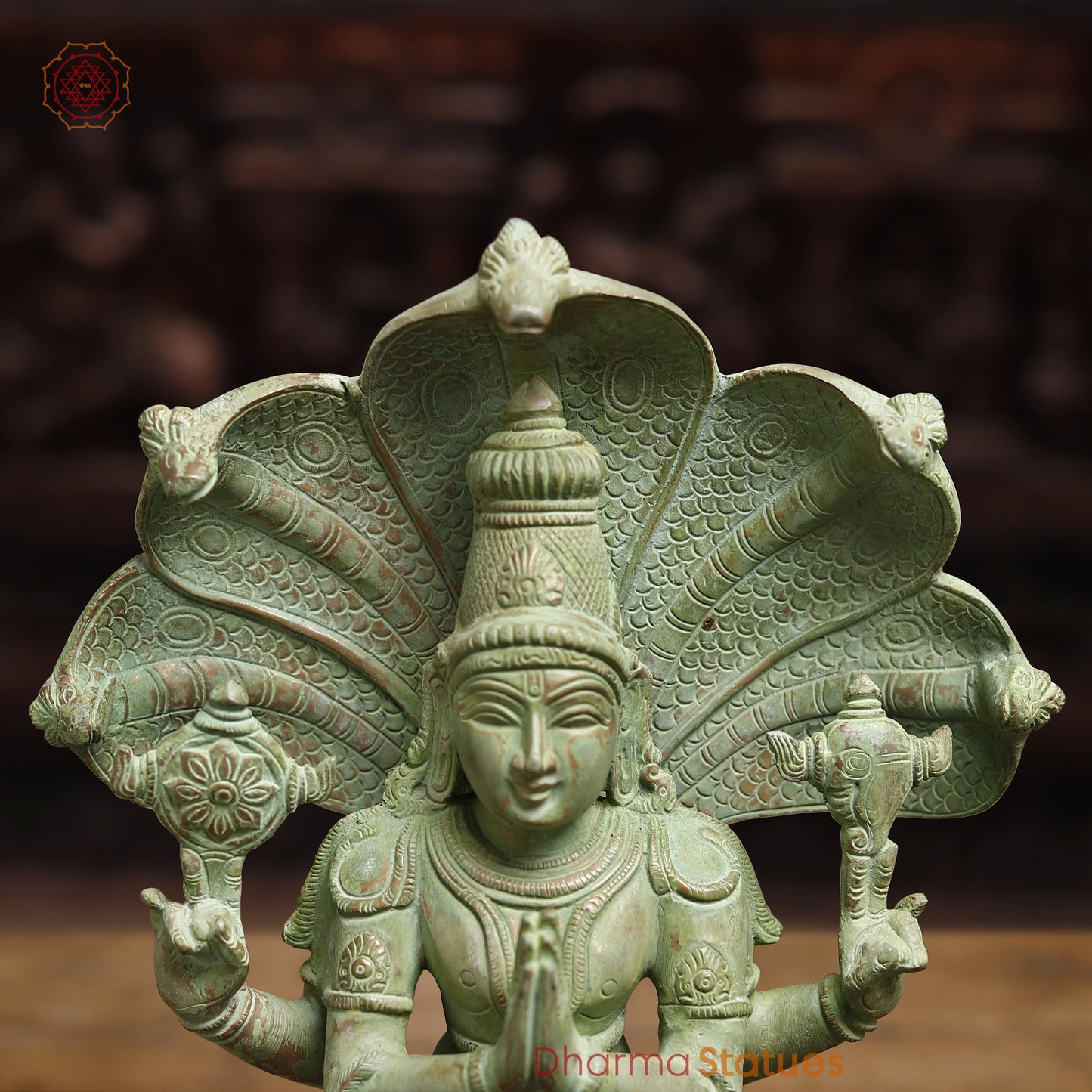 Brass Patanjali Statue, Antique Green Finish, 15.5"