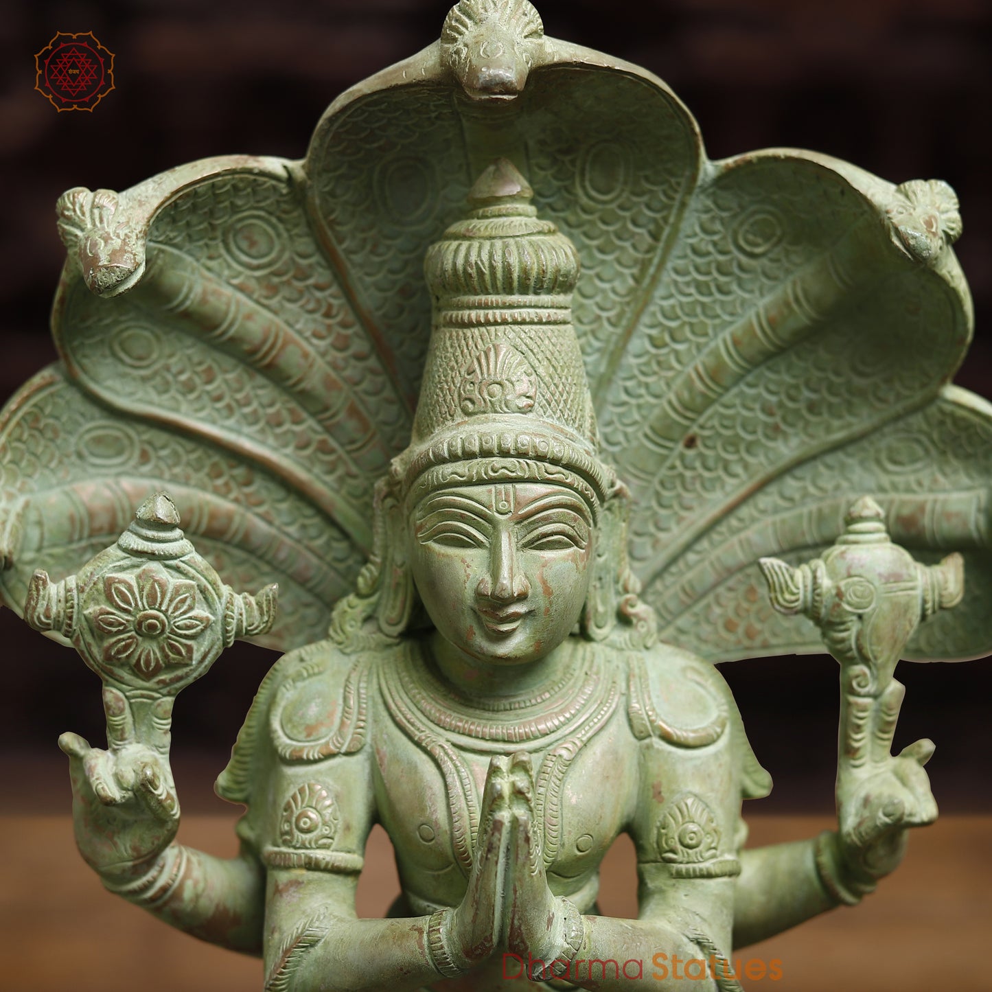 Brass Patanjali Statue, Antique Green Finish, 15.5"