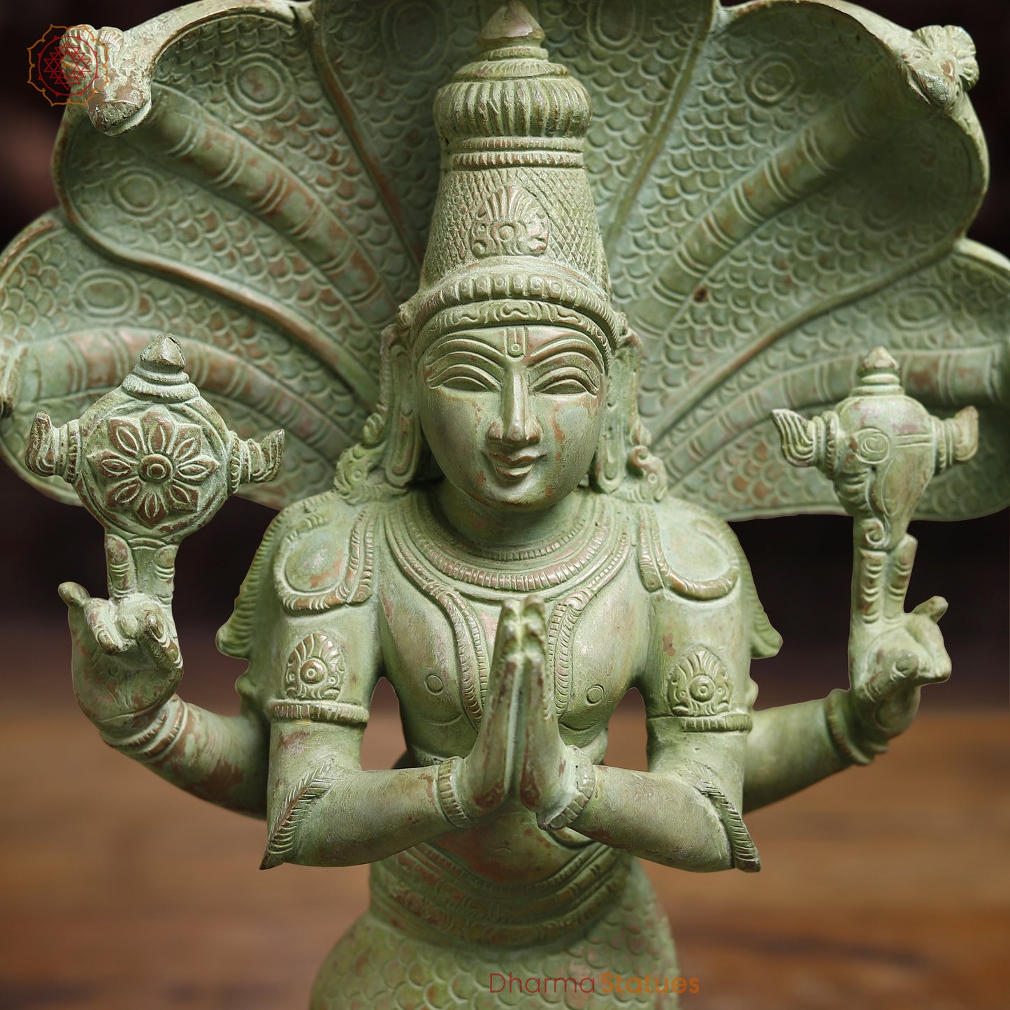 Brass Patanjali Statue, Antique Green Finish, 15.5"
