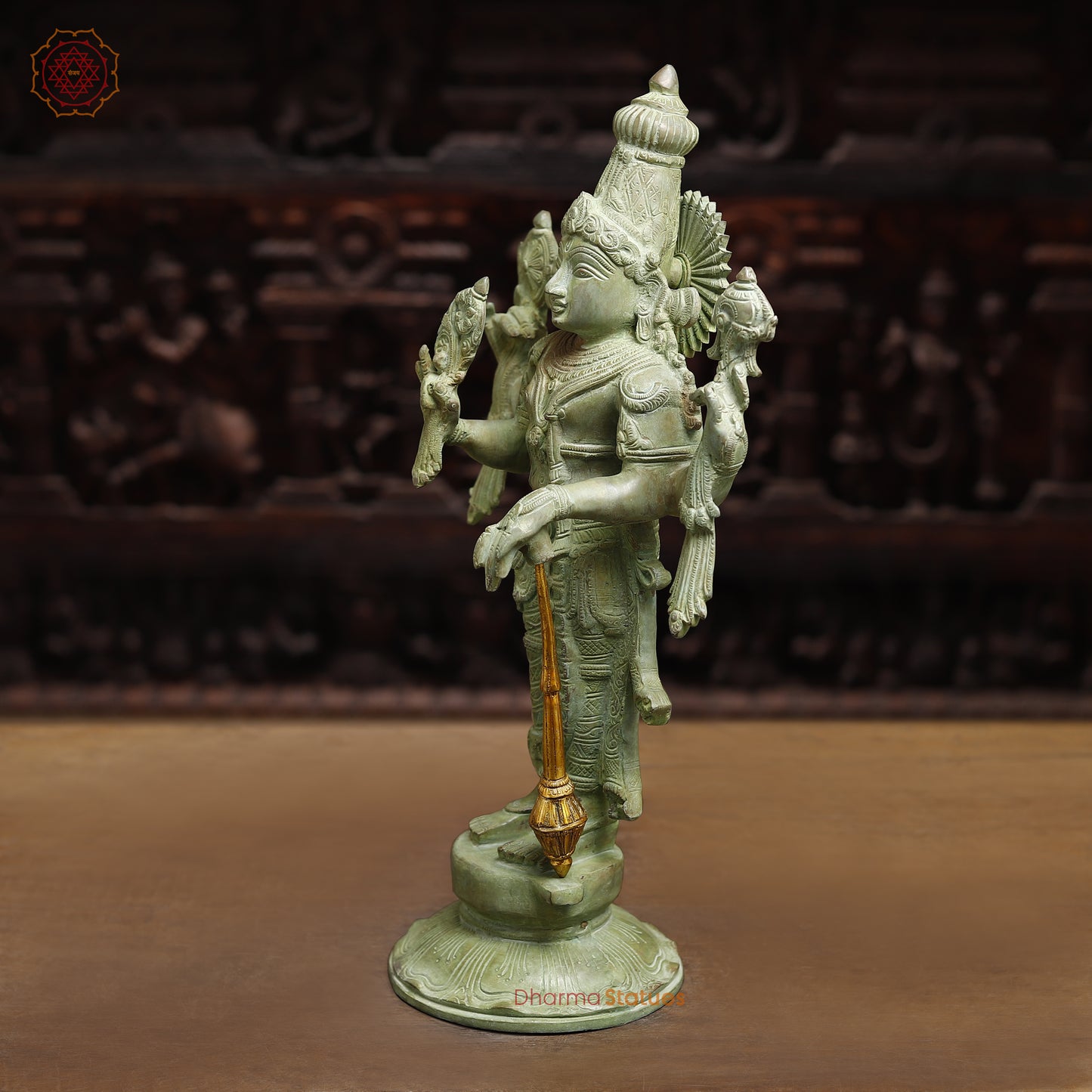 Brass Vishnu Statue, Antique Green Finish, 20"