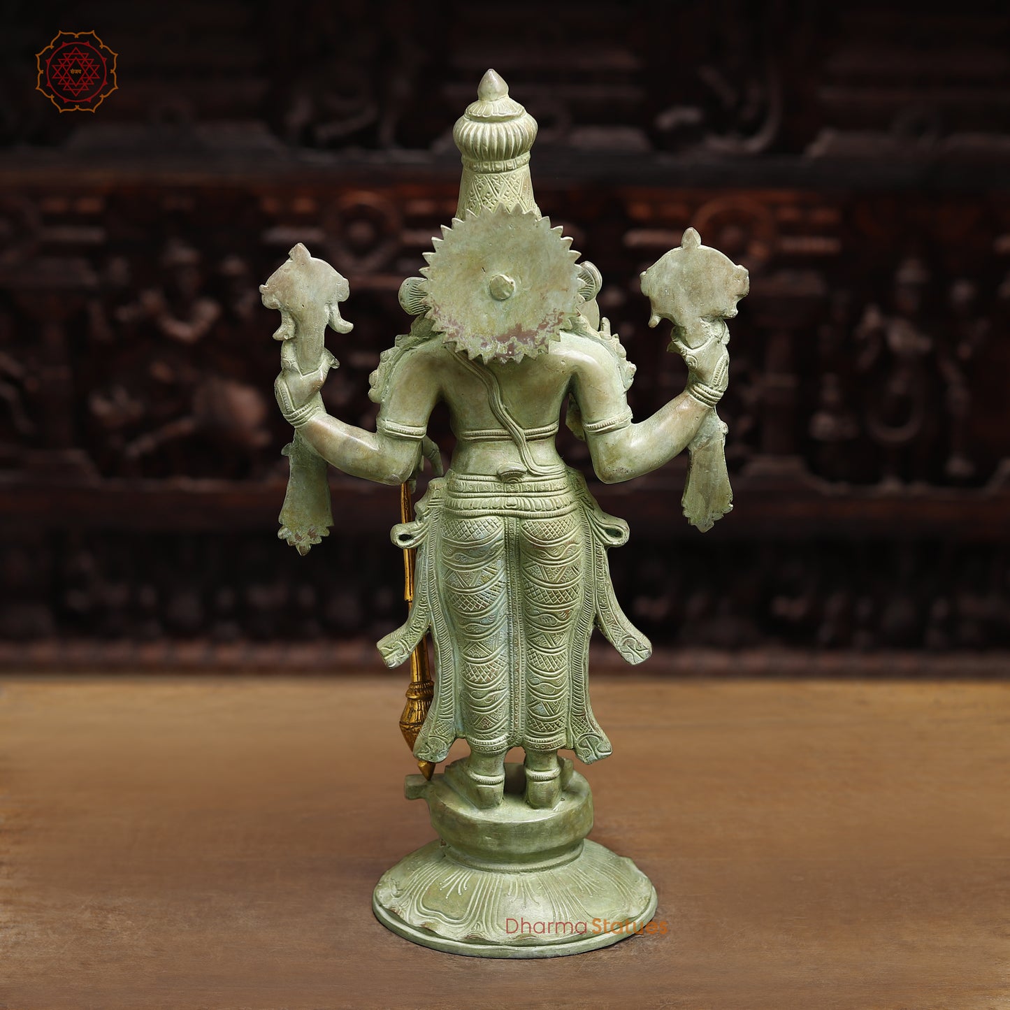 Brass Vishnu Statue, Antique Green Finish, 20"