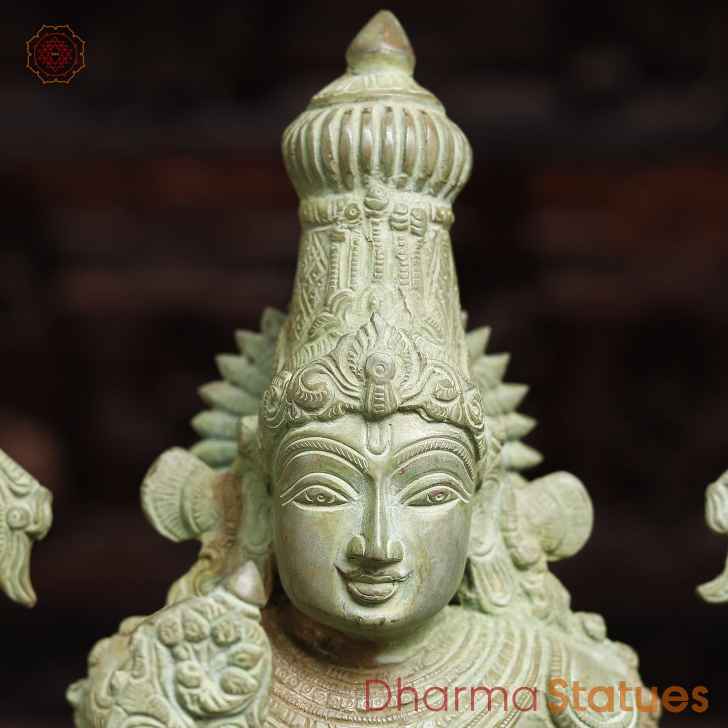 Brass Vishnu Statue, Antique Green Finish, 20"