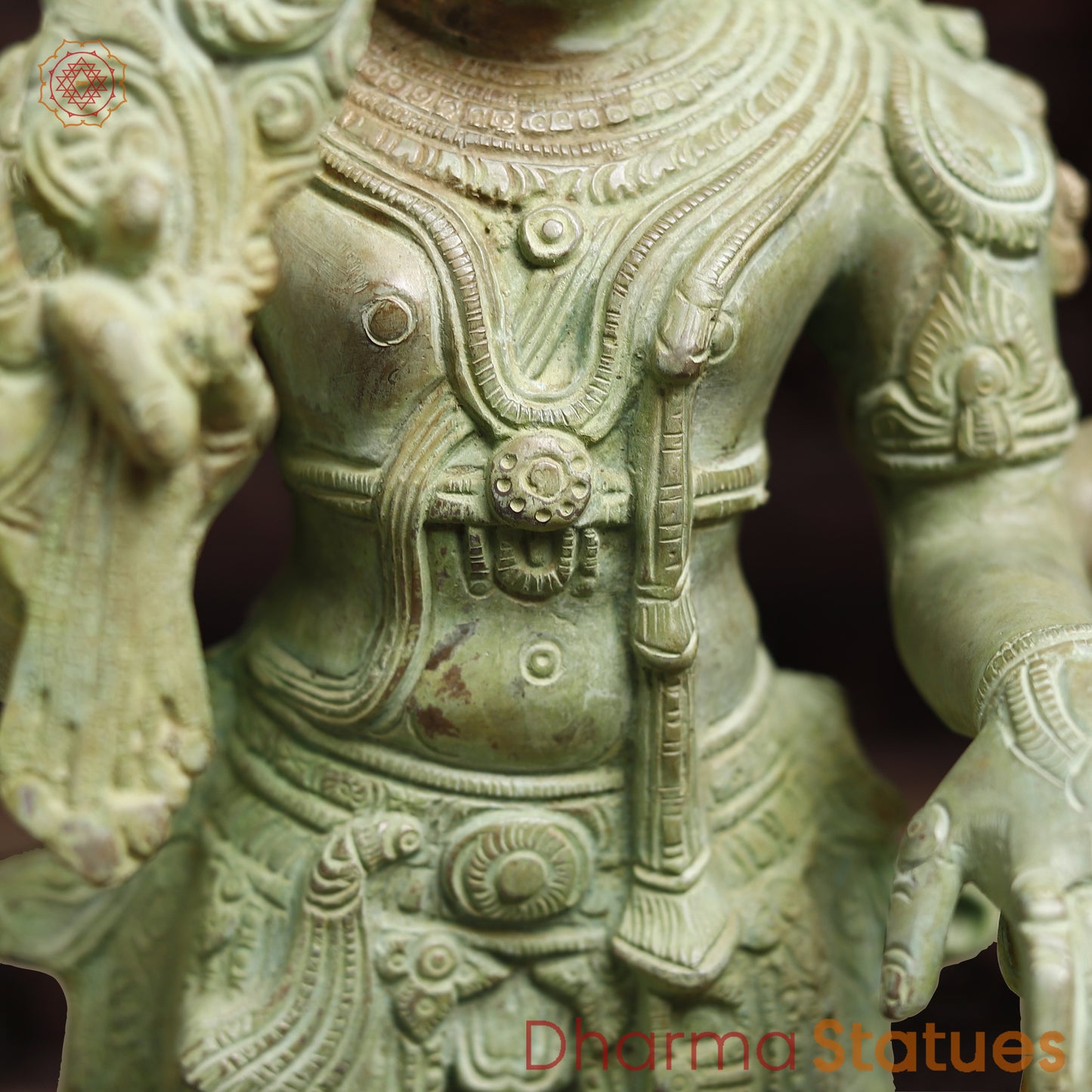 Brass Vishnu Statue, Antique Green Finish, 20"