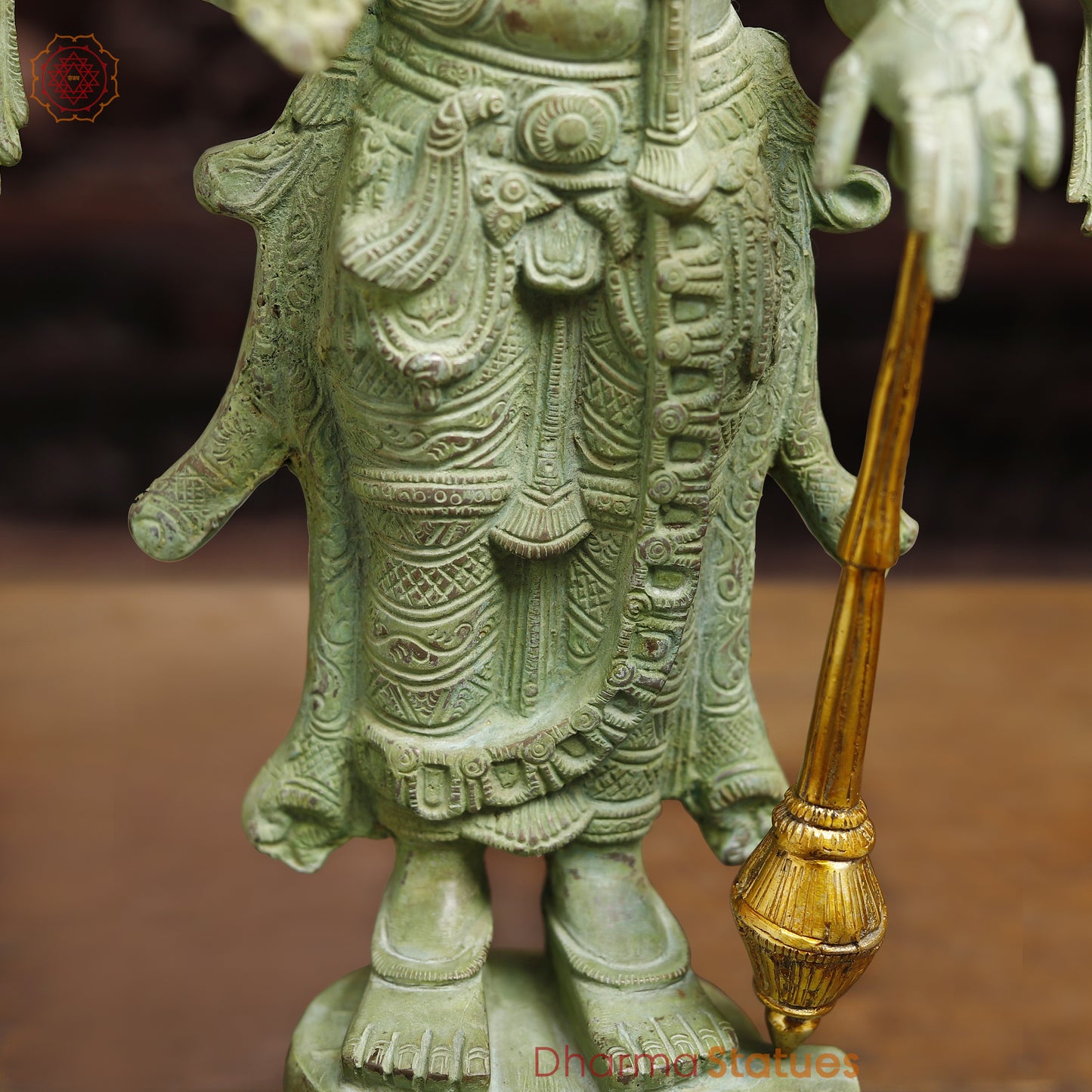 Brass Vishnu Statue, Antique Green Finish, 20"
