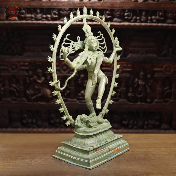 Brass Nataraj, Dancing Shiva, Antique Green Finish, 29.5"