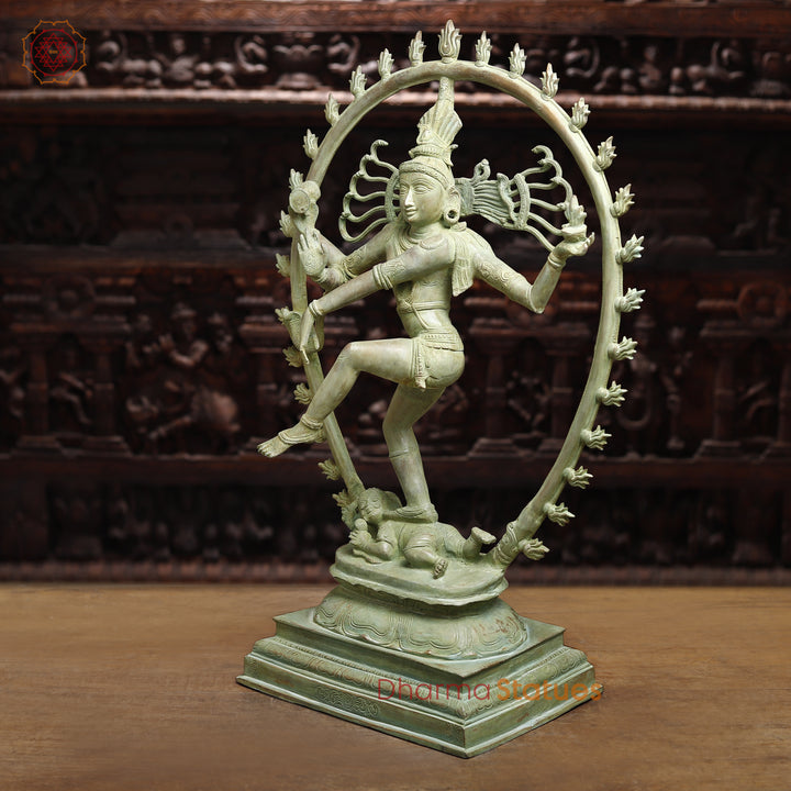 Brass Nataraj, Dancing Shiva, Antique Green Finish, 29.5"