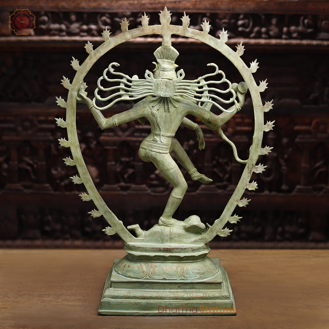 Brass Nataraj, Dancing Shiva, Antique Green Finish, 29.5"