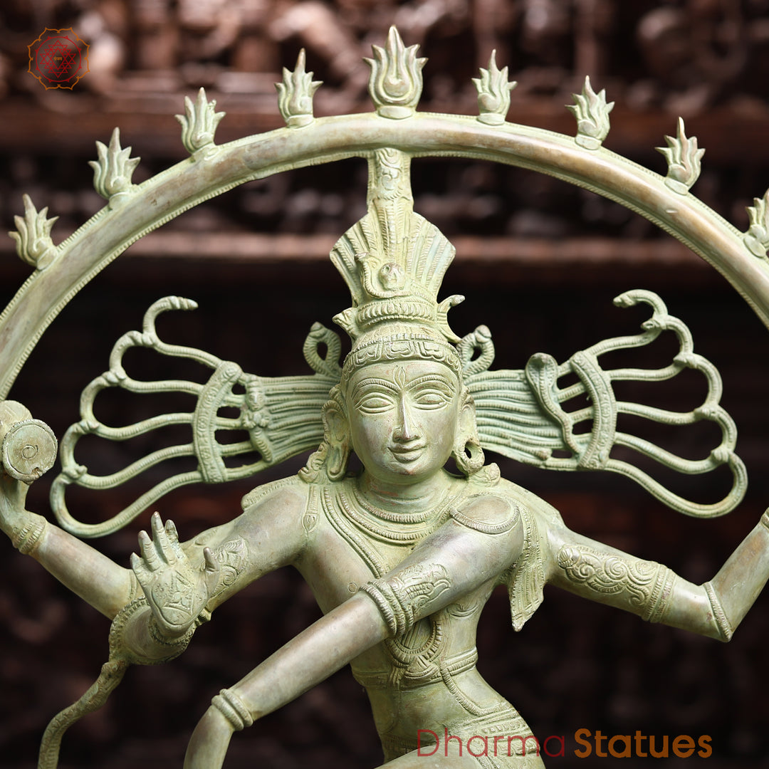 Brass Nataraj, Dancing Shiva, Antique Green Finish, 29.5"