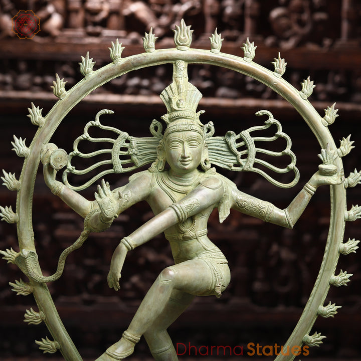 Brass Nataraj, Dancing Shiva, Antique Green Finish, 29.5"