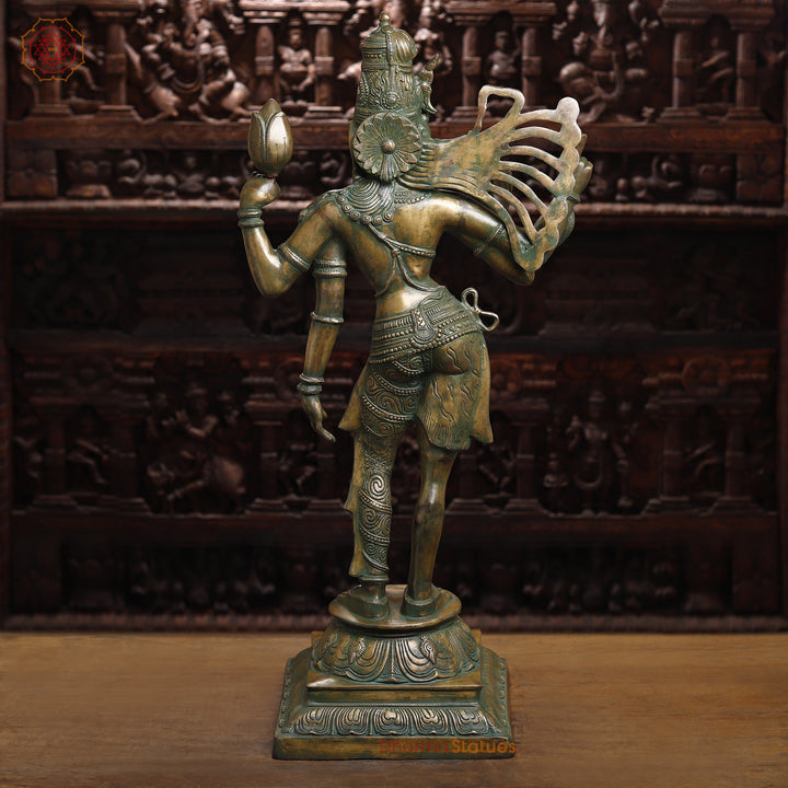 Brass Ardhanarishwar Statue, Antique Green Finish, 40"