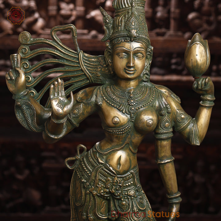 Brass Ardhanarishwar Statue, Antique Green Finish, 40"