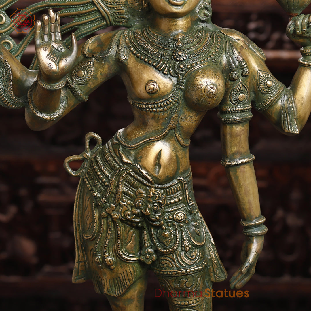 Brass Ardhanarishwar Statue, Antique Green Finish, 40"