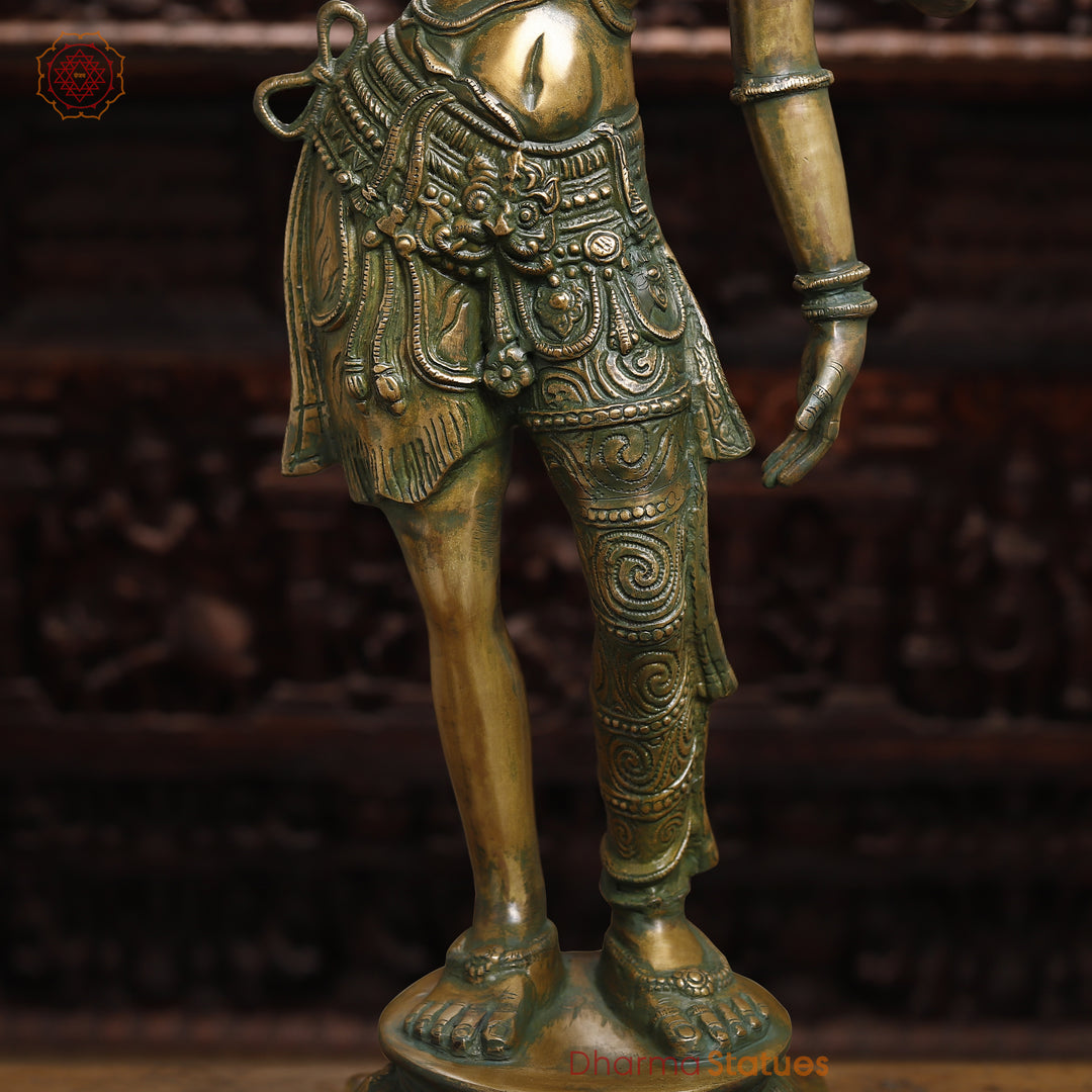 Brass Ardhanarishwar Statue, Antique Green Finish, 40"