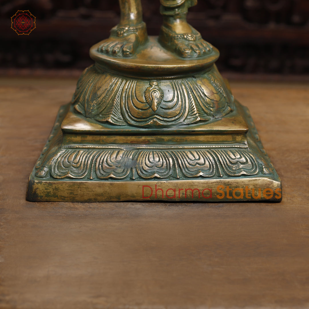 Brass Ardhanarishwar Statue, Antique Green Finish, 40"