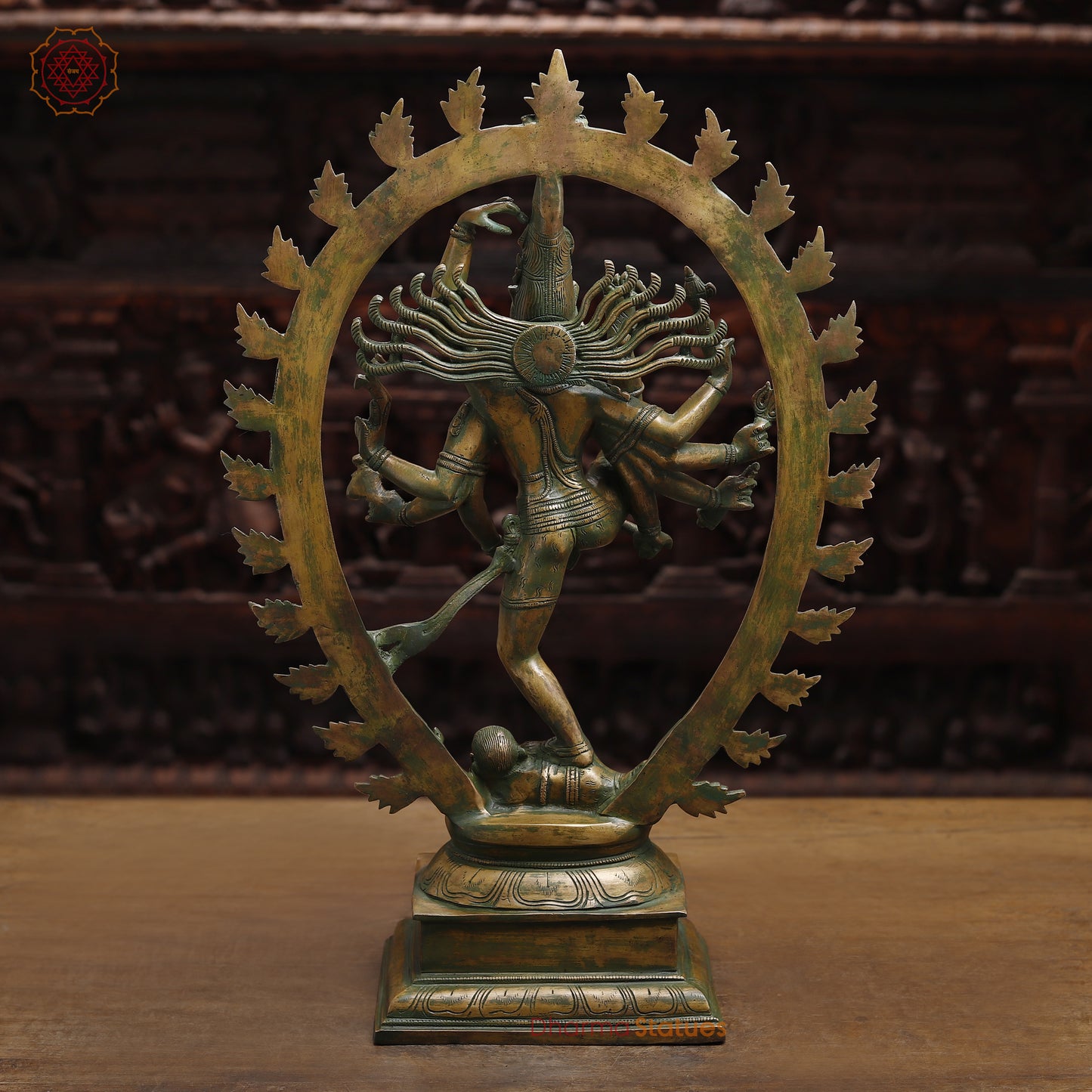 Brass Nataraj, Dancing Shiva, Antique Gold & Green Finish, 24.5"