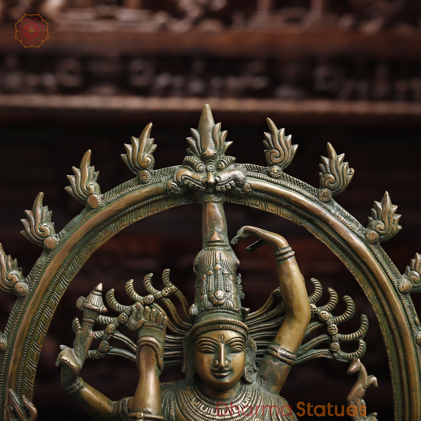 Brass Nataraj, Dancing Shiva, Antique Gold & Green Finish, 24.5"