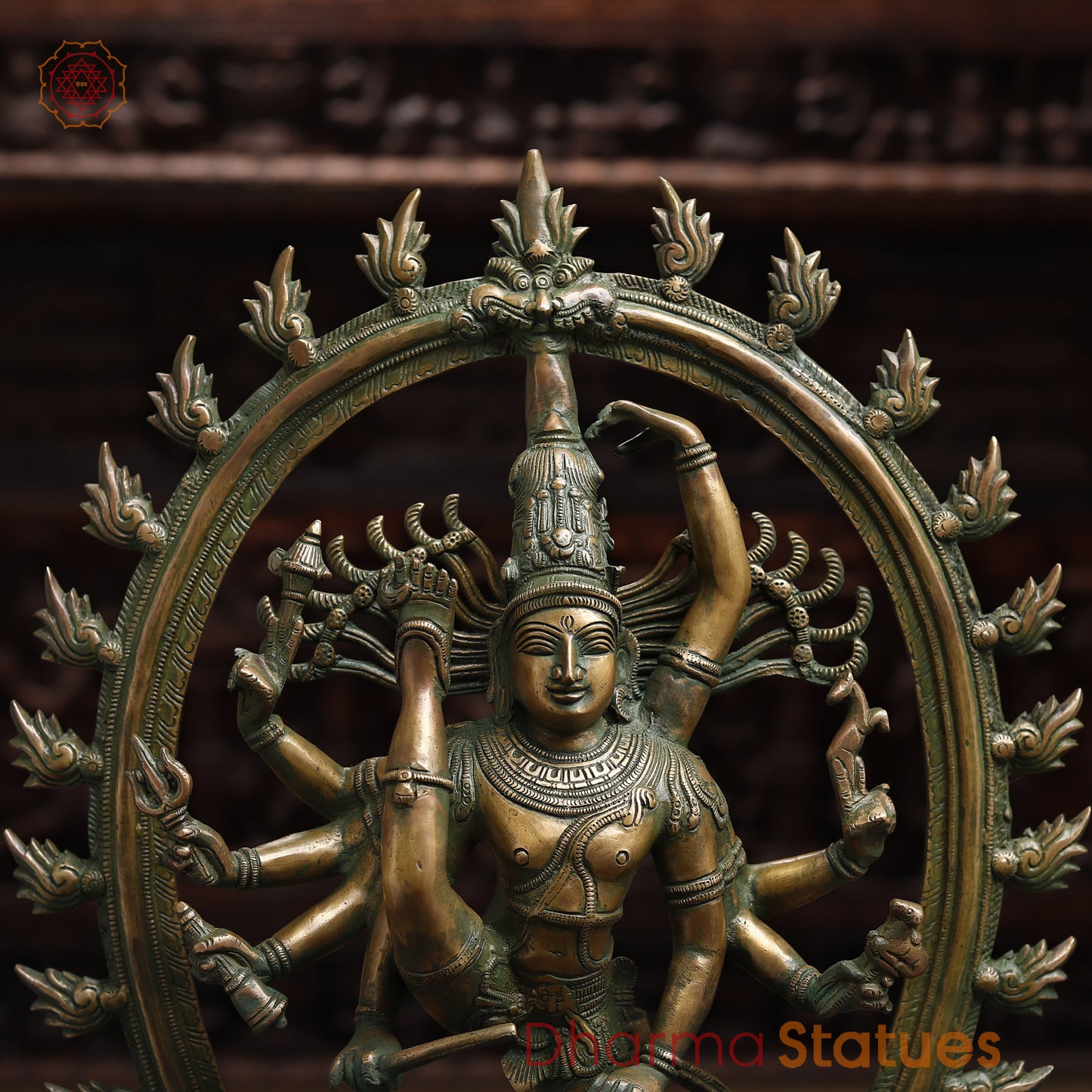Brass Nataraj, Dancing Shiva, Antique Gold & Green Finish, 24.5"