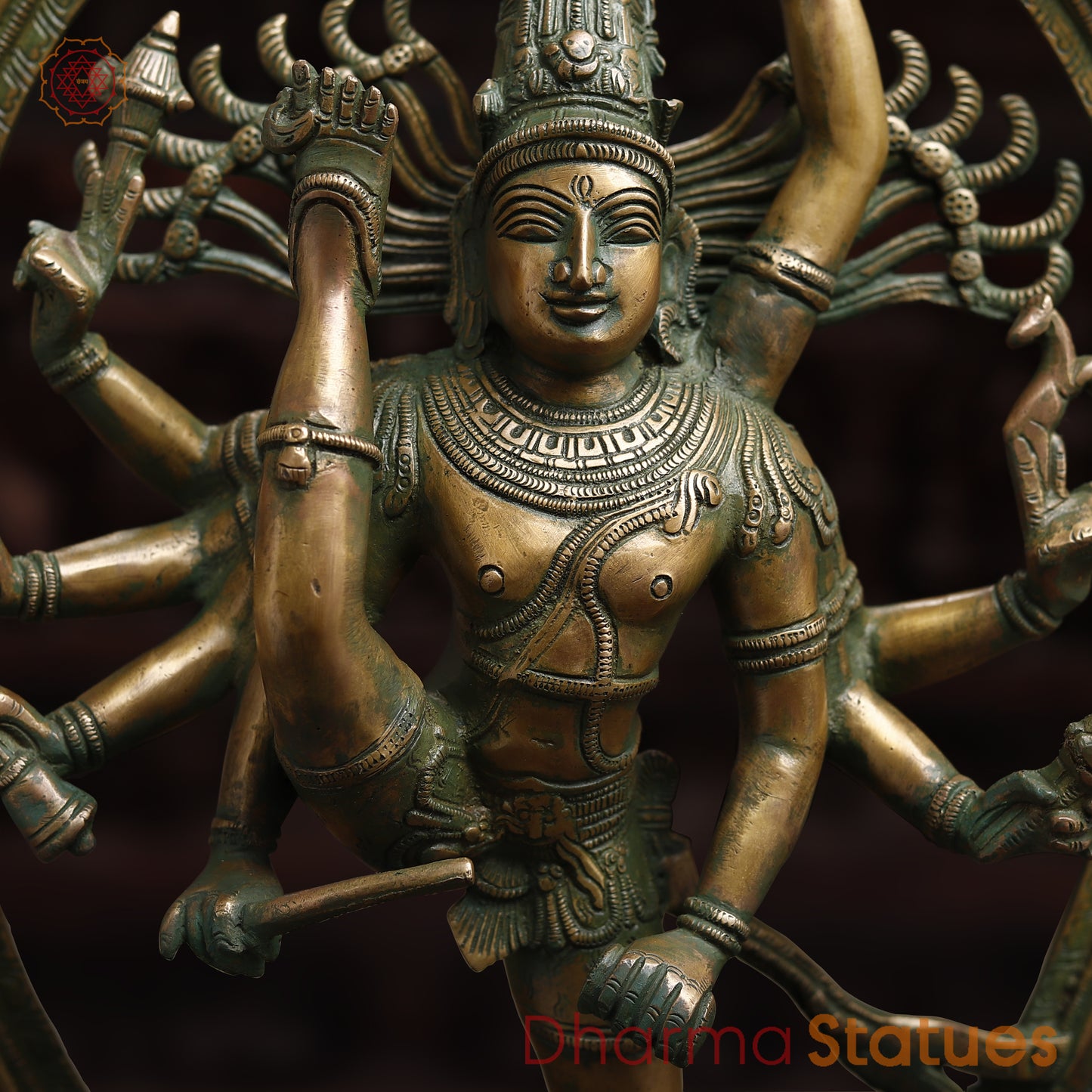 Brass Nataraj, Dancing Shiva, Antique Gold & Green Finish, 24.5"
