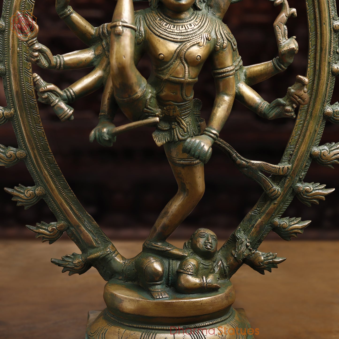 Brass Nataraj, Dancing Shiva, Antique Gold & Green Finish, 24.5"