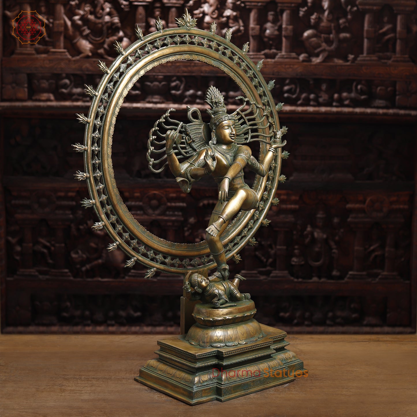 Brass Nataraj, Dancing Shiva, Antique Golden & Green Finish, 33.5"