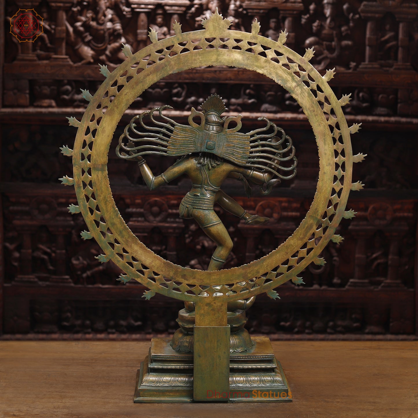 Brass Nataraj, Dancing Shiva, Antique Golden & Green Finish, 33.5"