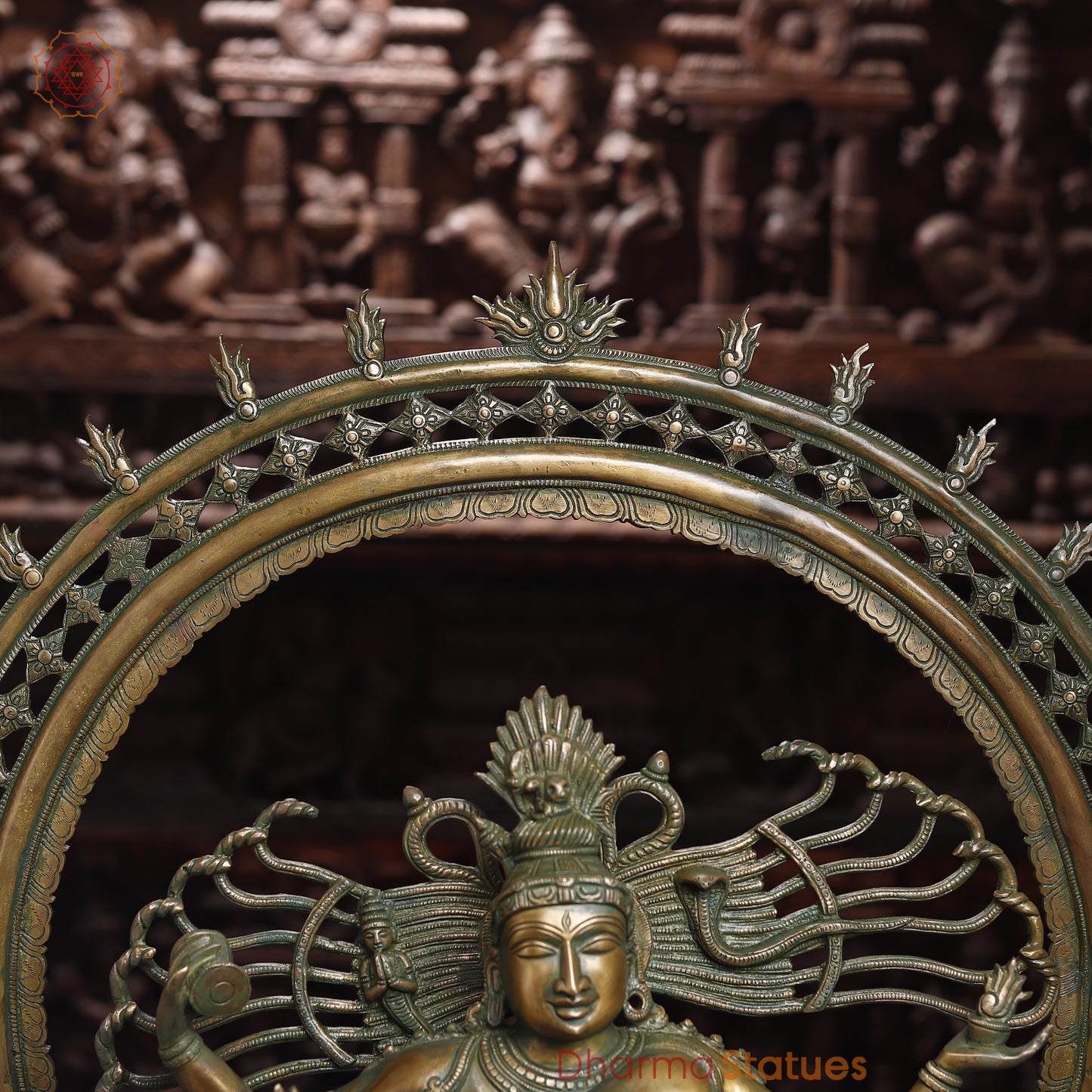 Brass Nataraj, Dancing Shiva, Antique Golden & Green Finish, 33.5"
