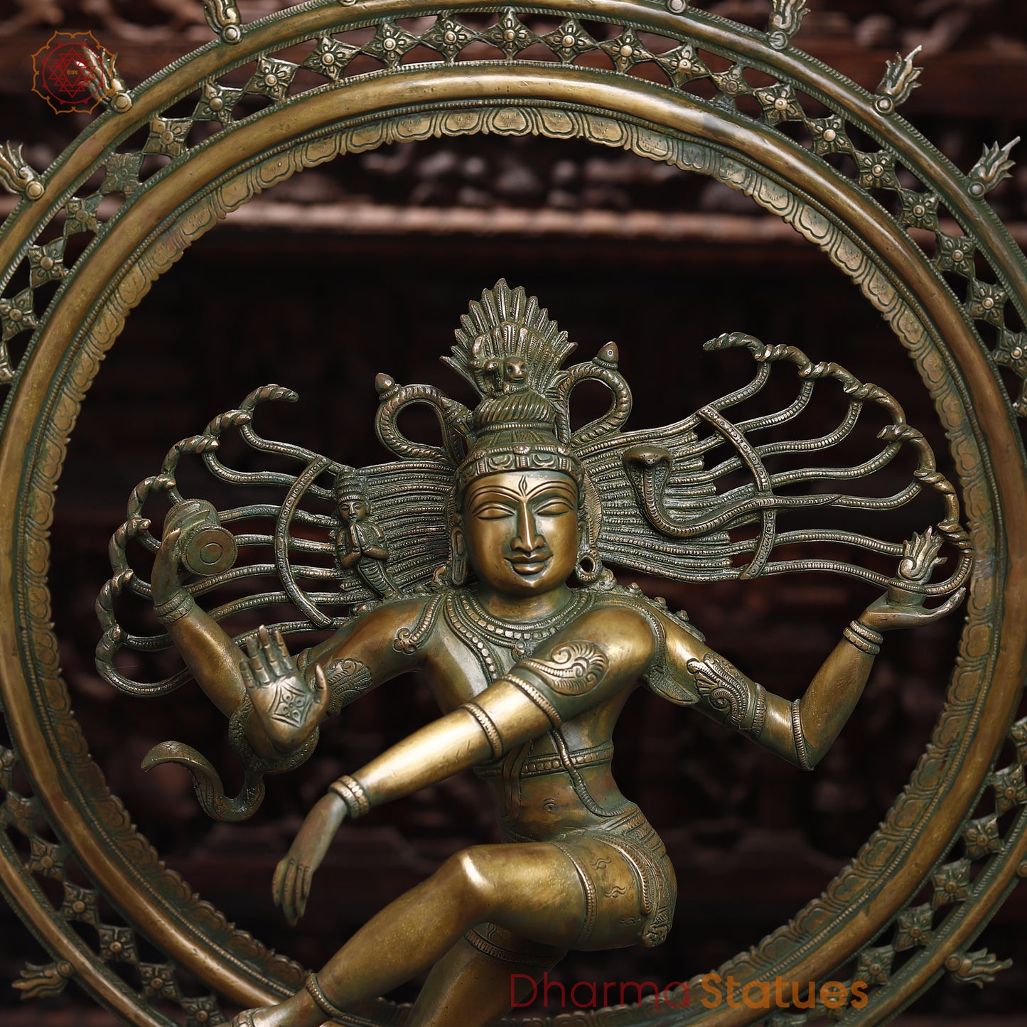 Brass Nataraj, Dancing Shiva, Antique Golden & Green Finish, 33.5"