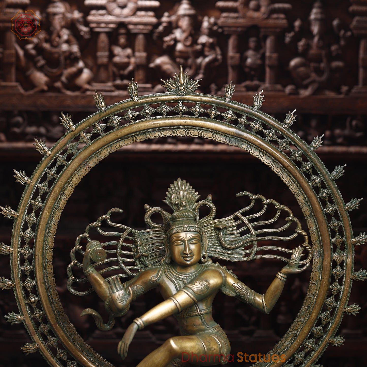 Brass Nataraj, Dancing Shiva, Antique Golden & Green Finish, 33.5"