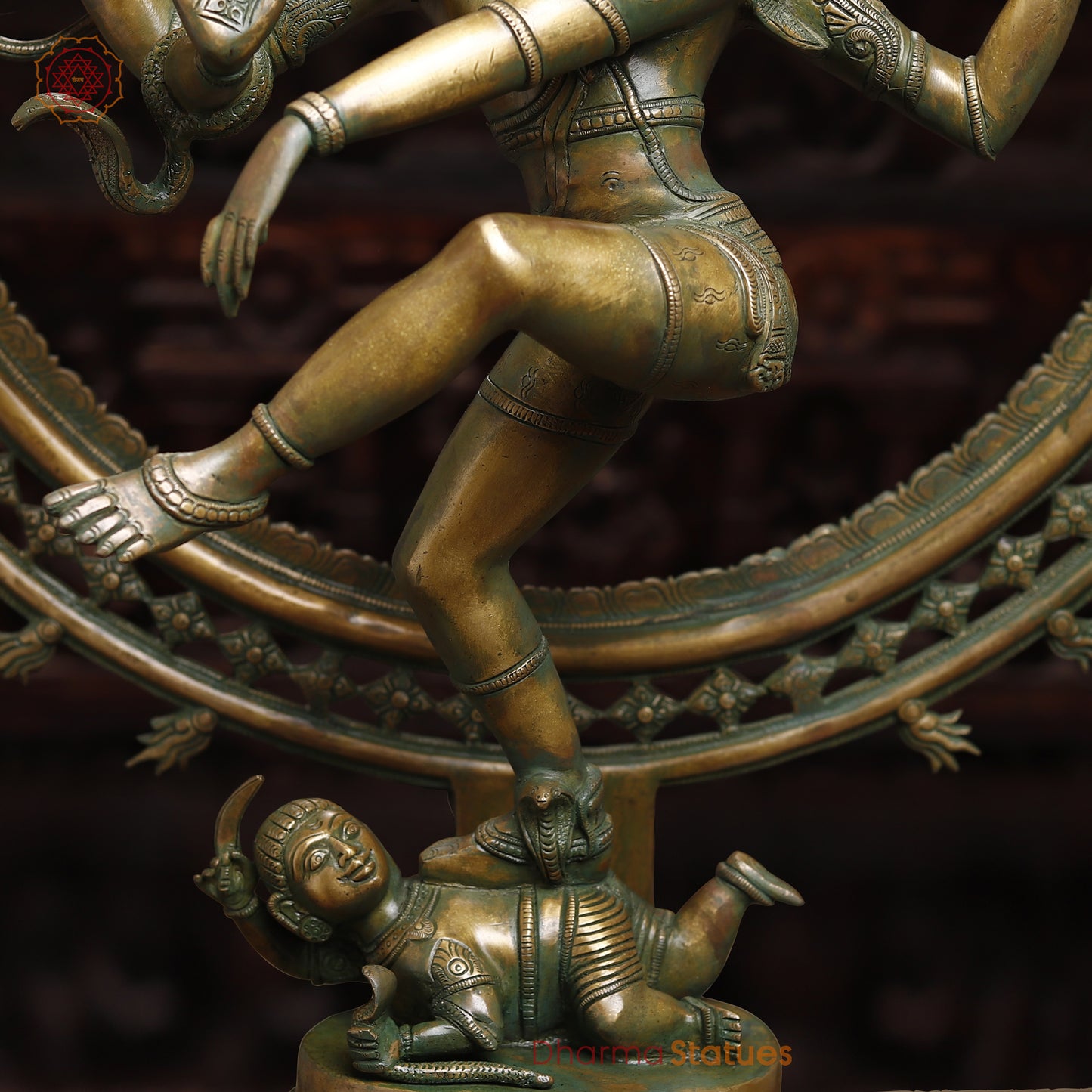 Brass Nataraj, Dancing Shiva, Antique Golden & Green Finish, 33.5"