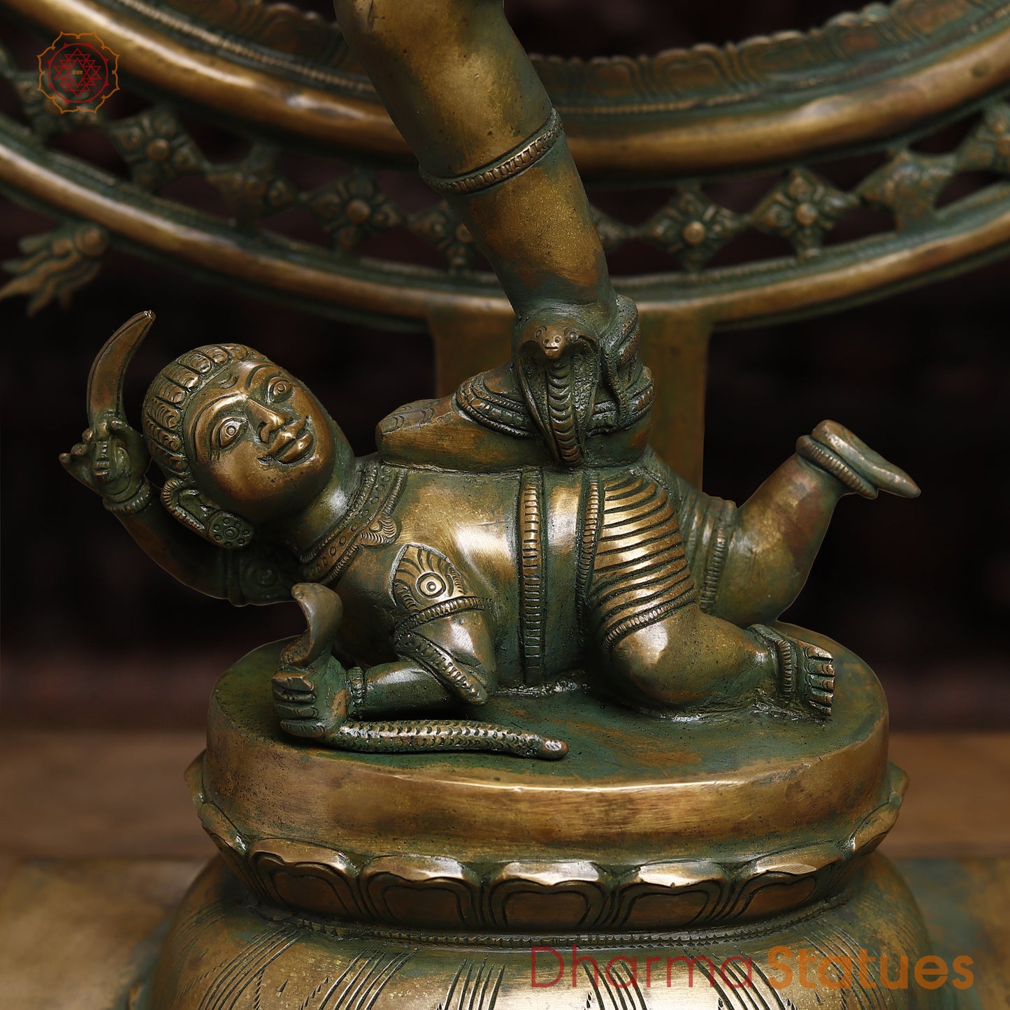 Brass Nataraj, Dancing Shiva, Antique Golden & Green Finish, 33.5"
