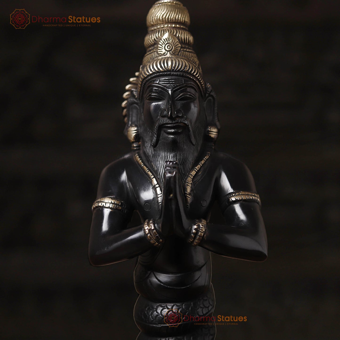 Brass Nag Devta, Black Patina & Golden Finish, 17.5"