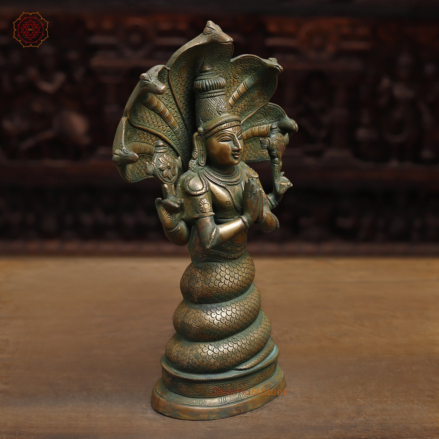 Brass Patanjali Statue, Antique Golden & Green Finish, 12"