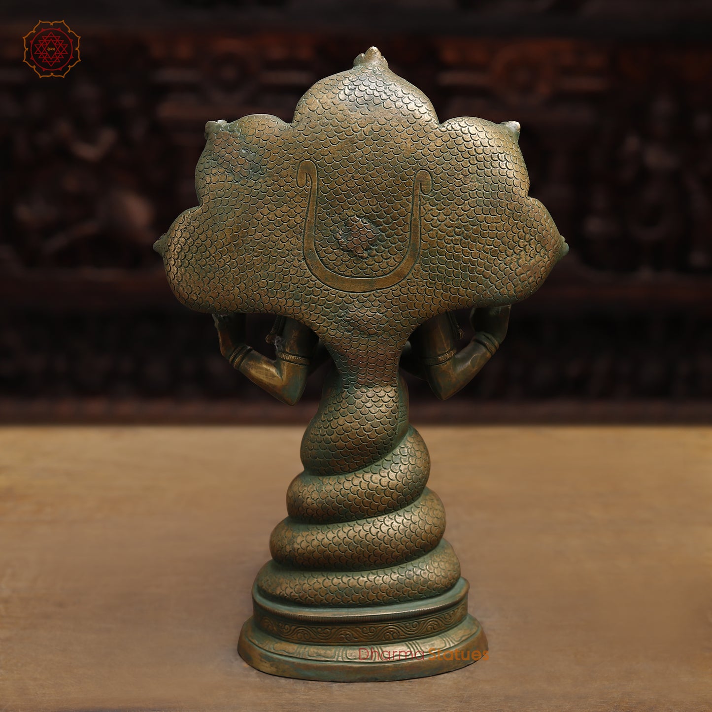 Brass Patanjali Statue, Antique Golden & Green Finish, 12"