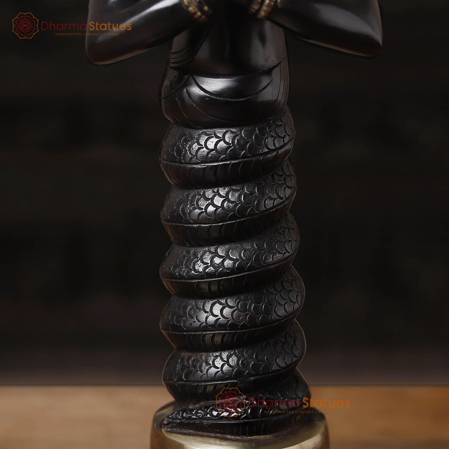 Brass Nag Devta, Black Patina & Golden Finish, 17.5"
