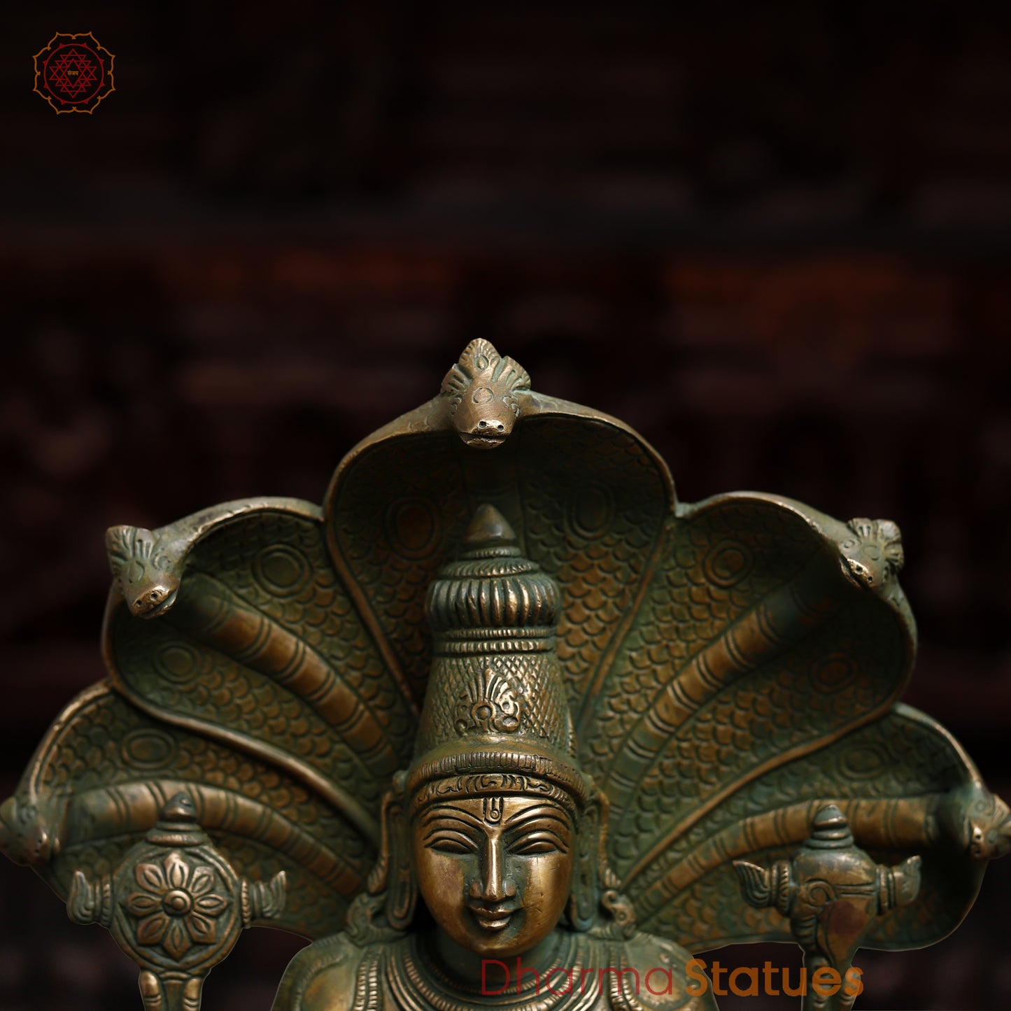 Brass Patanjali Statue, Antique Golden & Green Finish, 12"